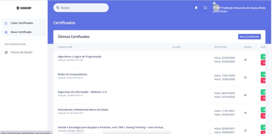Sistema de gestão de certificados