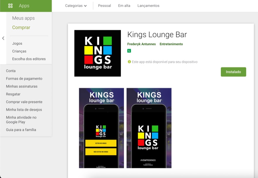 Aplicativo Kings Lounge Bar